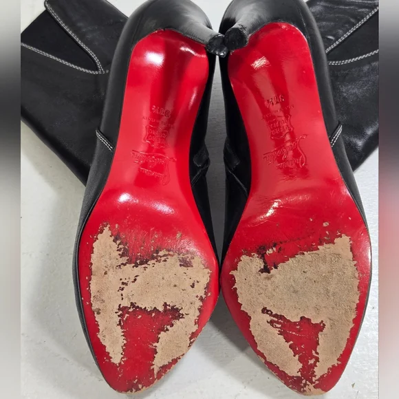 Christiabn Loyboutin Elegant Black Leather Ankle Boots 37½ 7½ - Picture 8 of 12